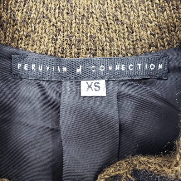 Peruvian Connection Cardigan Sweater Jacket XS Alpaca Asian Floral Black Brown - Picture 3 of 9